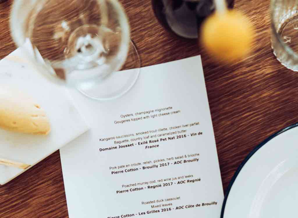 carte d'un restaurant, préparation menu